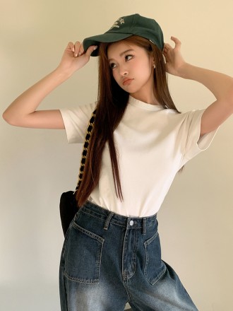 Summer New Cotton White Versatile T-shirt Women's Basic Casual Simple Round Neck Short Sleeve Top