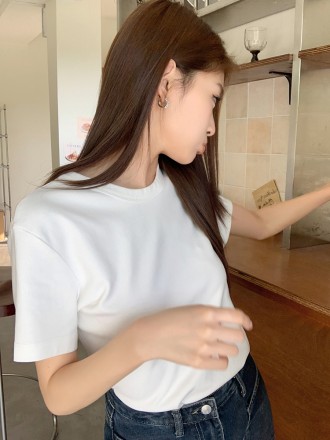 Summer New Cotton White Versatile T-shirt Women's Basic Casual Simple Round Neck Short Sleeve Top