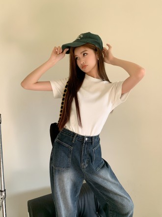 Summer New Cotton White Versatile T-shirt Women's Basic Casual Simple Round Neck Short Sleeve Top