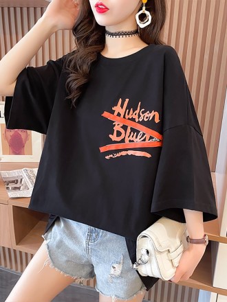 Personalized Short Sleeve T-shirt Women's Loose Medium Length New Summer Loose Design Sense Top
