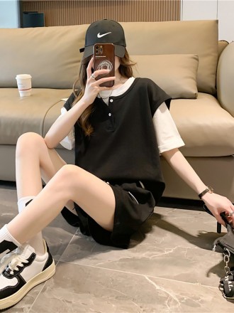 Loose casual short sleeved t-shirt shorts three piece suit for women's new summer net red cool and cute suit